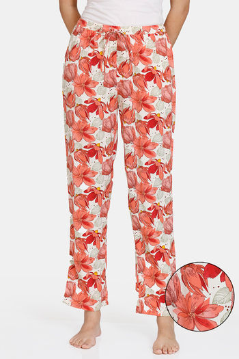 Buy Zivame Blotched Bloom Woven Sleep Pyjama - Fresh Salmon